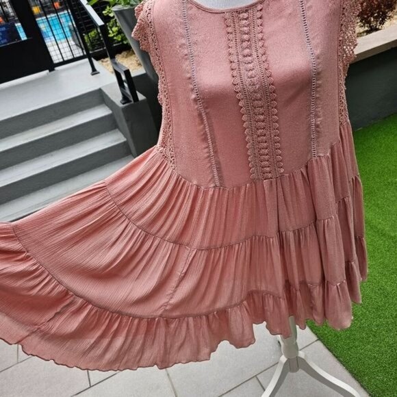 SHE + SKY ✦ Anthropologie Hi-Low Dress ✦ Mauve Cotton Crochet Lace Tiered M NWT - Picture 10 of 16